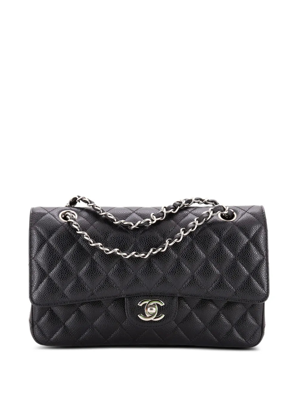 Chanel Pre Owned Classic Double Flap Bag Quilted Caviar Medium Shoulder Bag