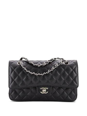 Chanel Pre Owned Classic Double Flap Bag Quilted Caviar Medium Shoulder Bag