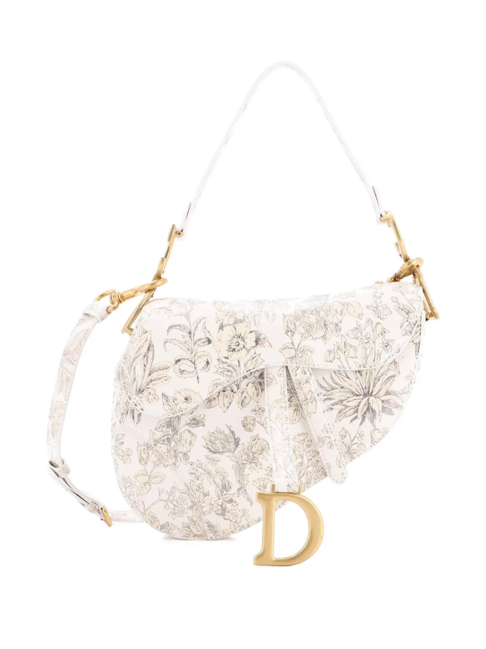 Christian Dior Pre Owned Saddle Handbag With Strap Printed Leather Medium Shoulder Bag