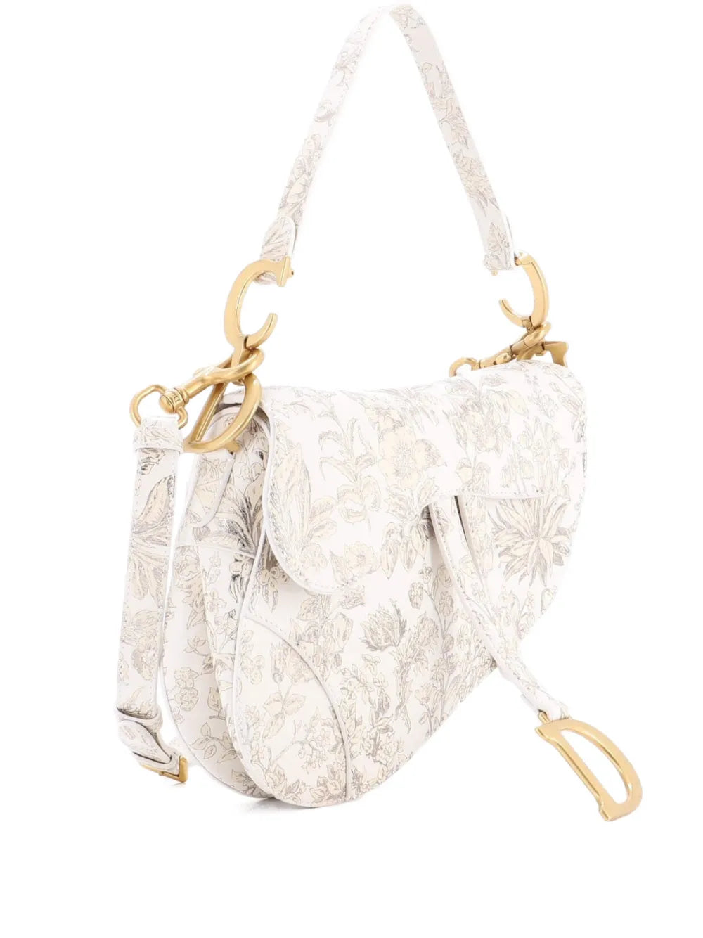 Christian Dior Pre Owned Saddle Handbag With Strap Printed Leather Medium Shoulder Bag