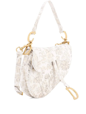 Christian Dior Pre Owned Saddle Handbag With Strap Printed Leather Medium Shoulder Bag