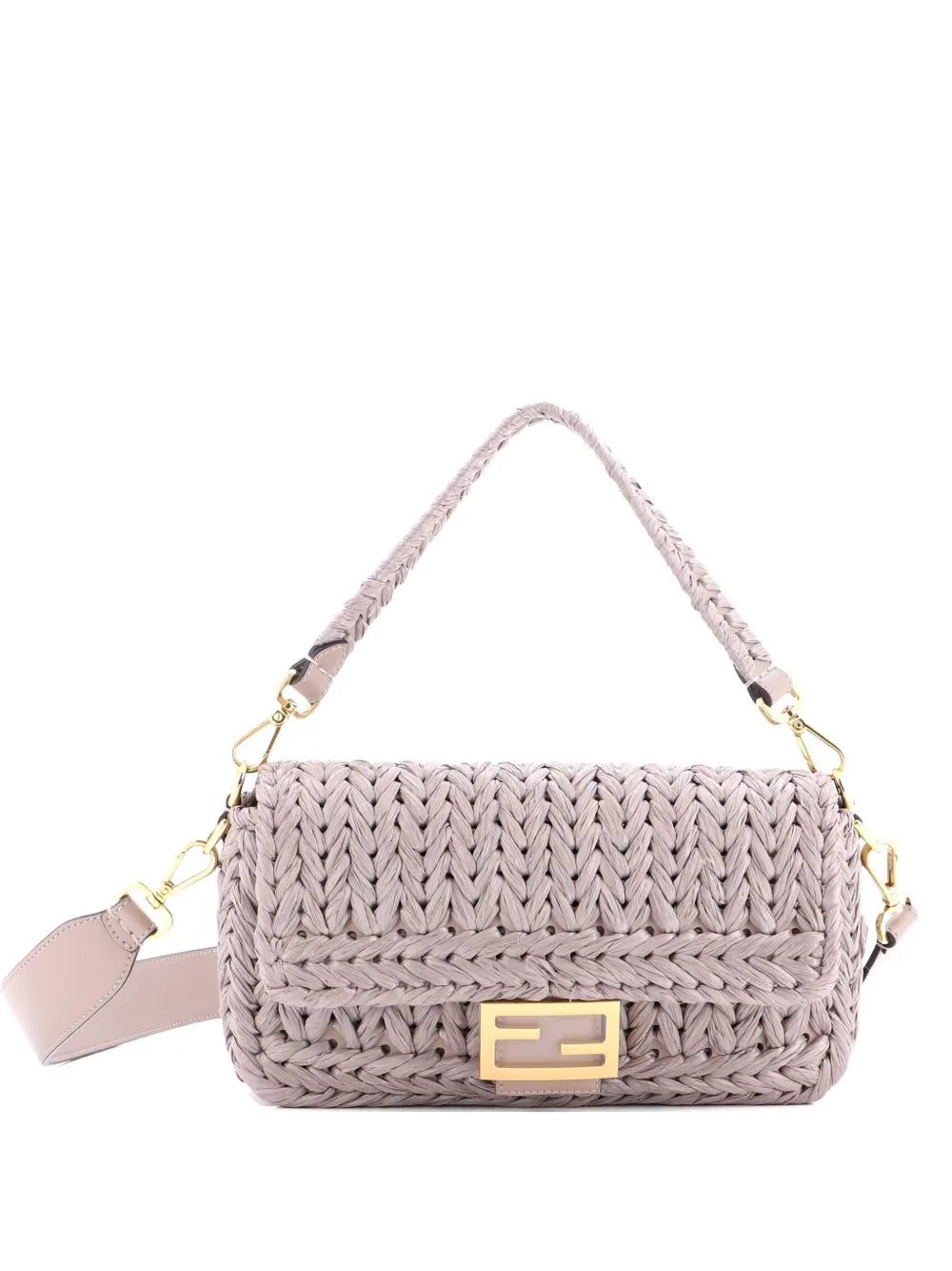 Fendi Pre Owned Baguette Nm Bag Woven Raffia Medium Shoulder Bag