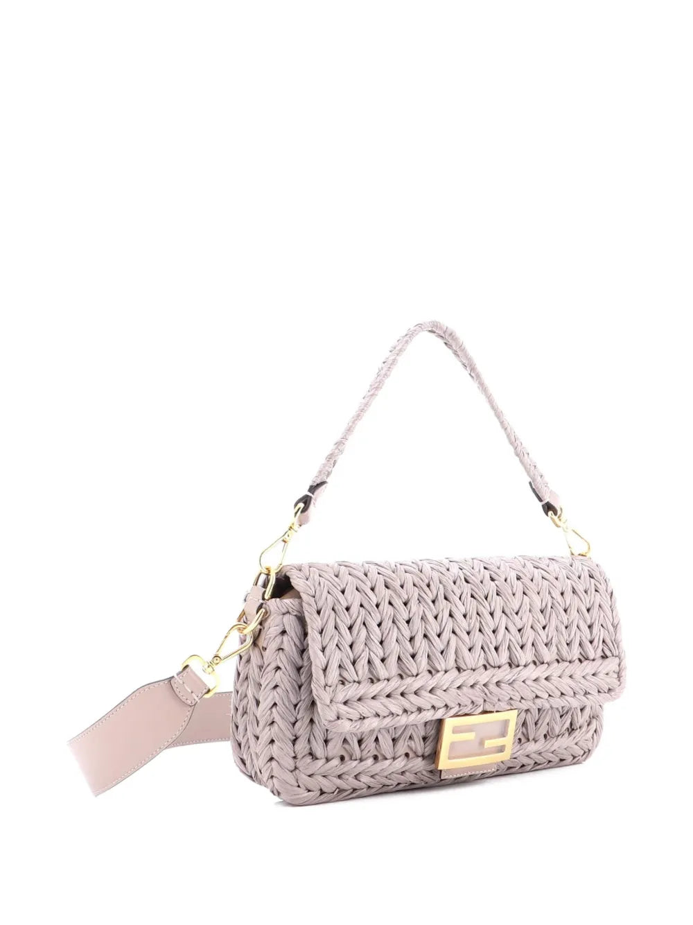 Fendi Pre Owned Baguette Nm Bag Woven Raffia Medium Shoulder Bag
