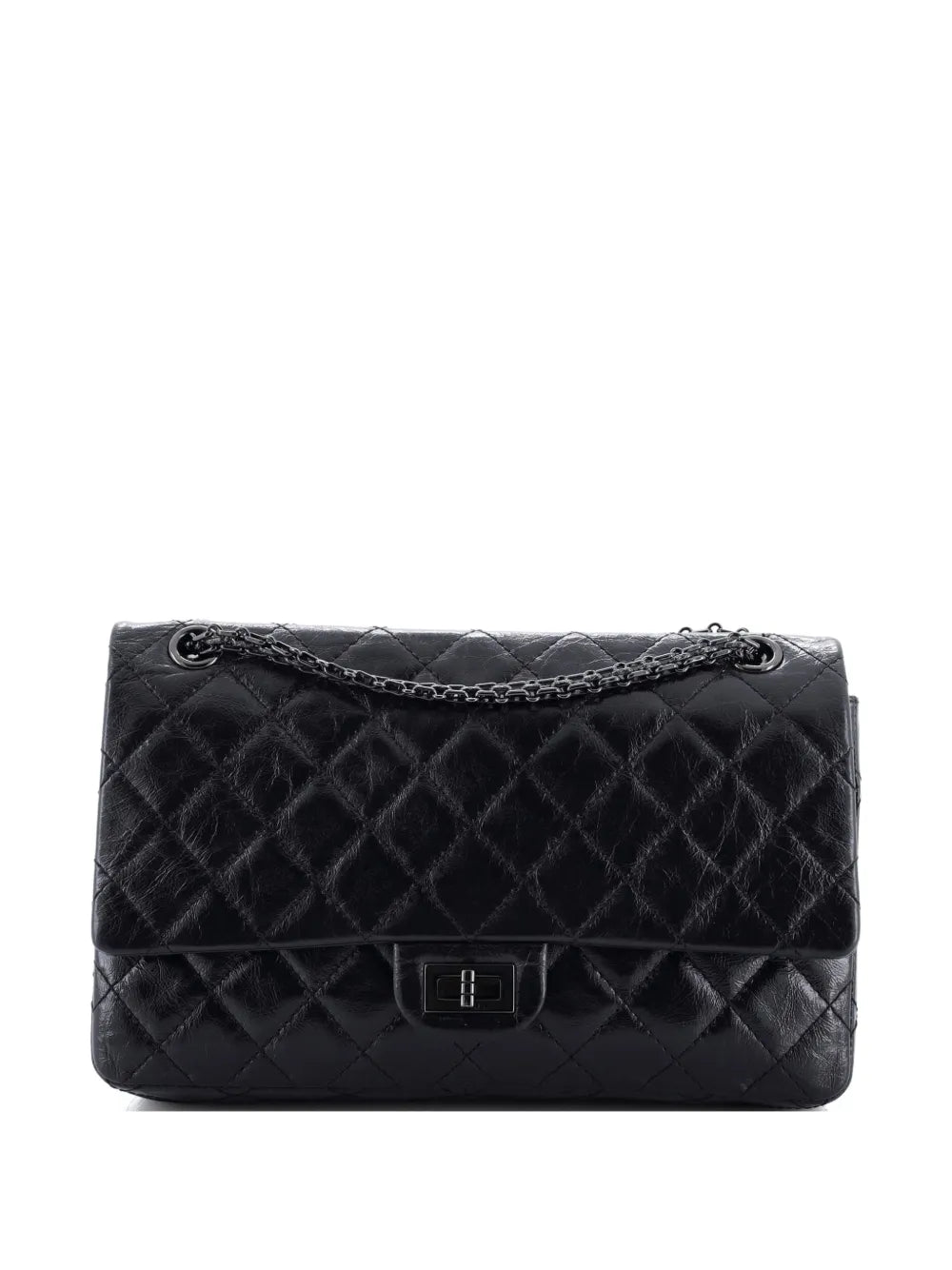 Chanel Pre Owned So Black Reissue 255 Flap Bag Quilted Glazed Calfskin 226 Shoulder Bag