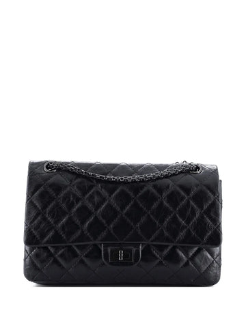 Chanel Pre Owned So Black Reissue 255 Flap Bag Quilted Glazed Calfskin 226 Shoulder Bag