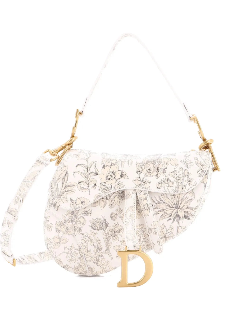 Christian Dior Pre Owned Saddle Handbag With Strap Printed Leather Medium Shoulder Bag