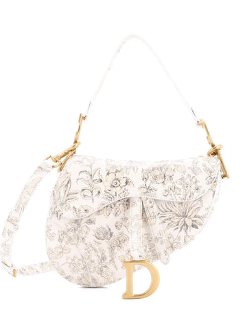 Christian Dior Pre Owned Saddle Handbag With Strap Printed Leather Medium Shoulder Bag