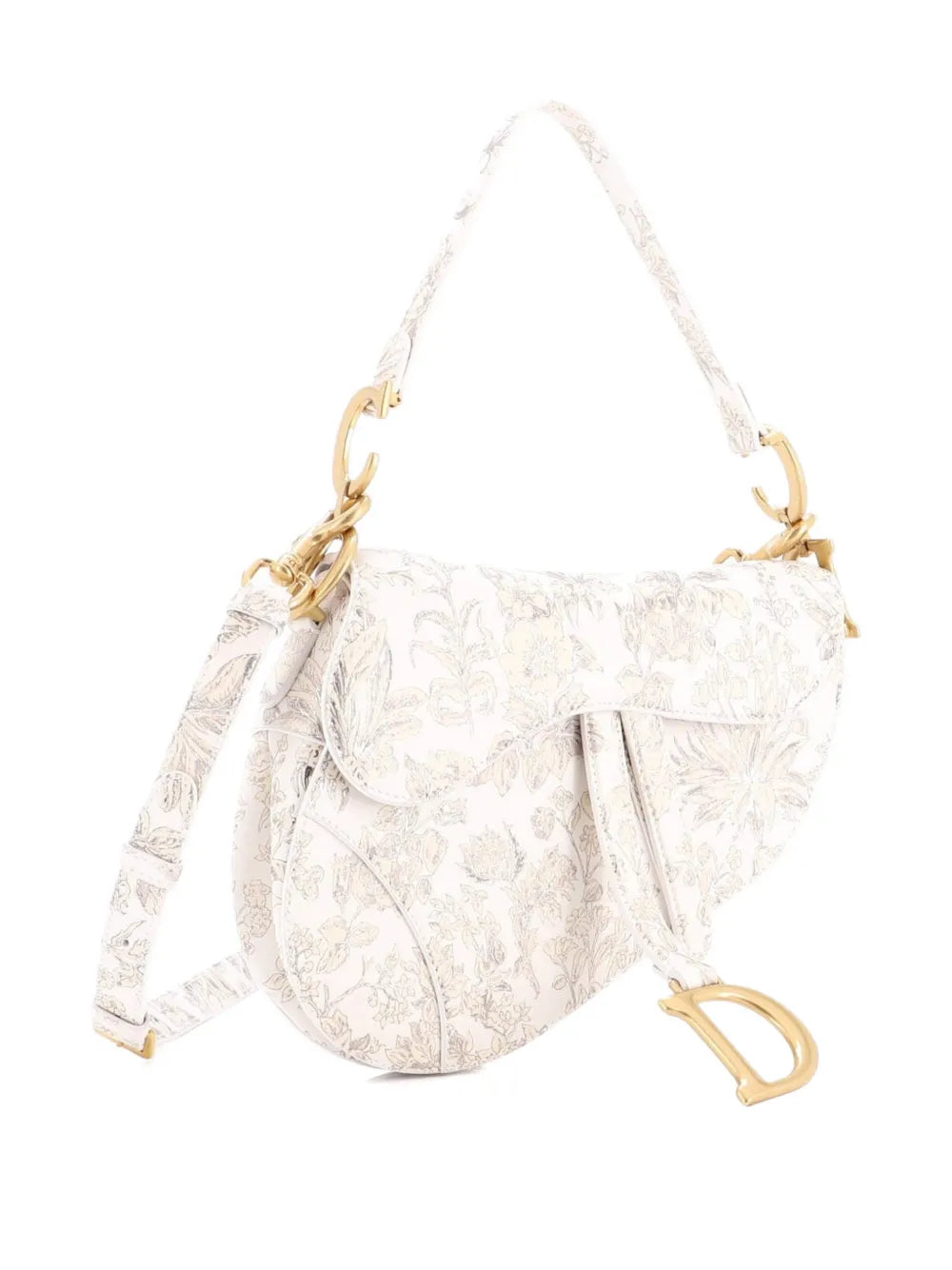 Christian Dior Pre Owned Saddle Handbag With Strap Printed Leather Medium Shoulder Bag