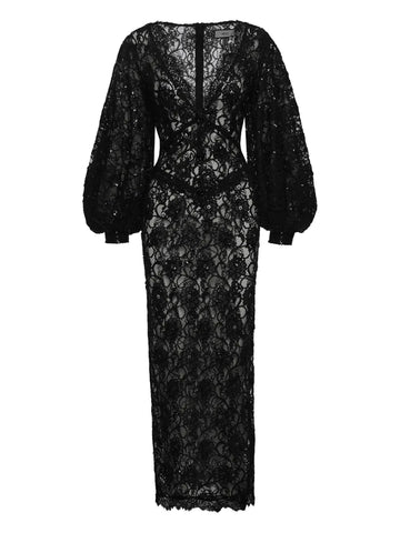 Nissa Sequin Lace Midi Dress