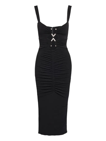 Nissa Embellished Ruched Midi Dress