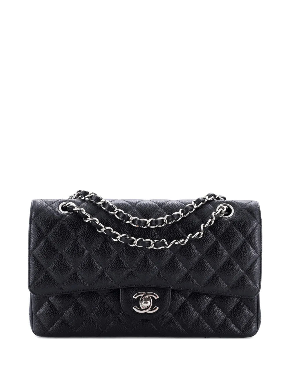 Chanel Pre Owned Classic Double Flap Bag Quilted Caviar Medium Shoulder Bag