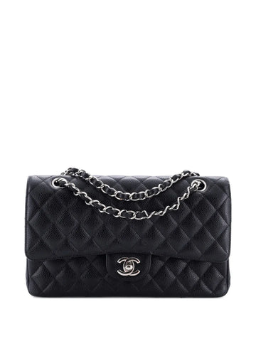 Chanel Pre Owned Classic Double Flap Bag Quilted Caviar Medium Shoulder Bag