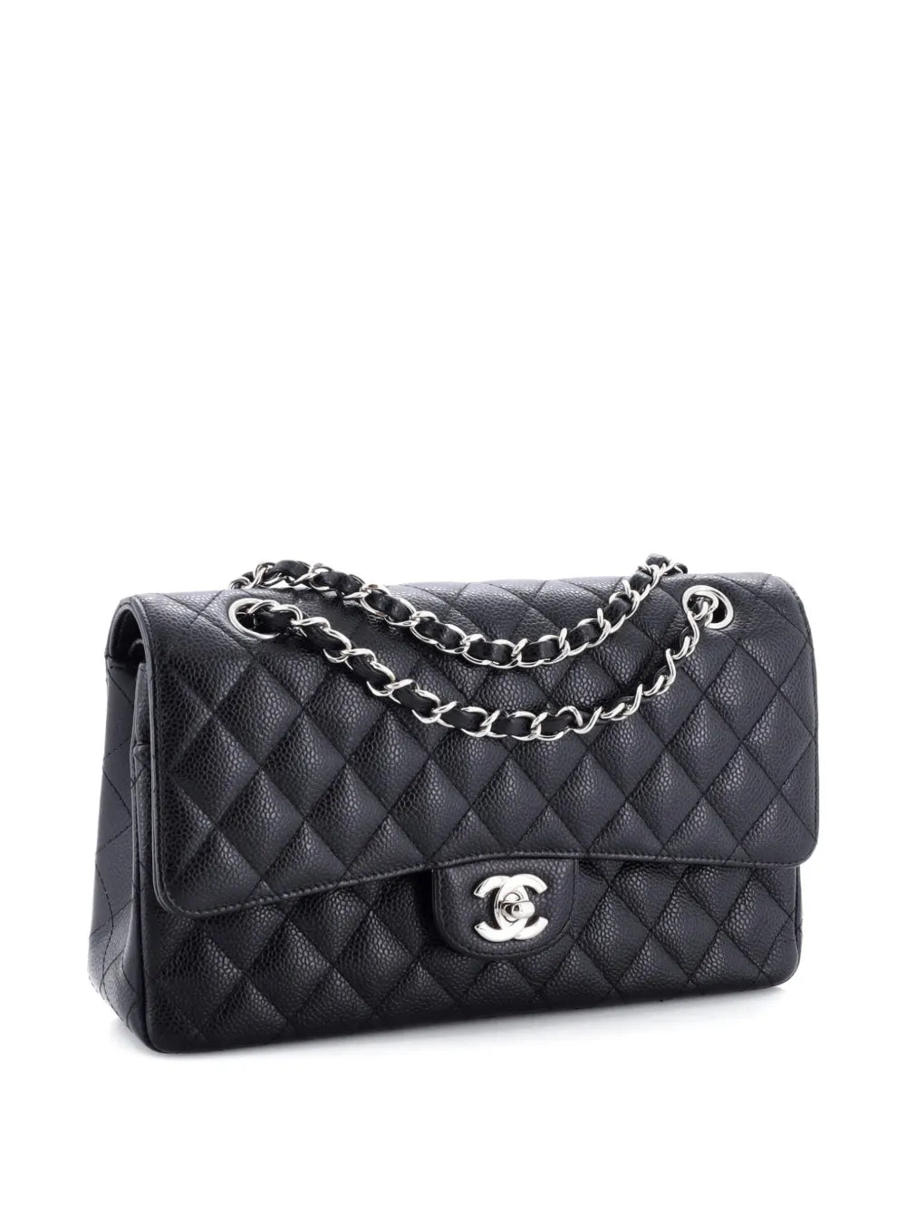 Chanel Pre Owned Classic Double Flap Bag Quilted Caviar Medium Shoulder Bag