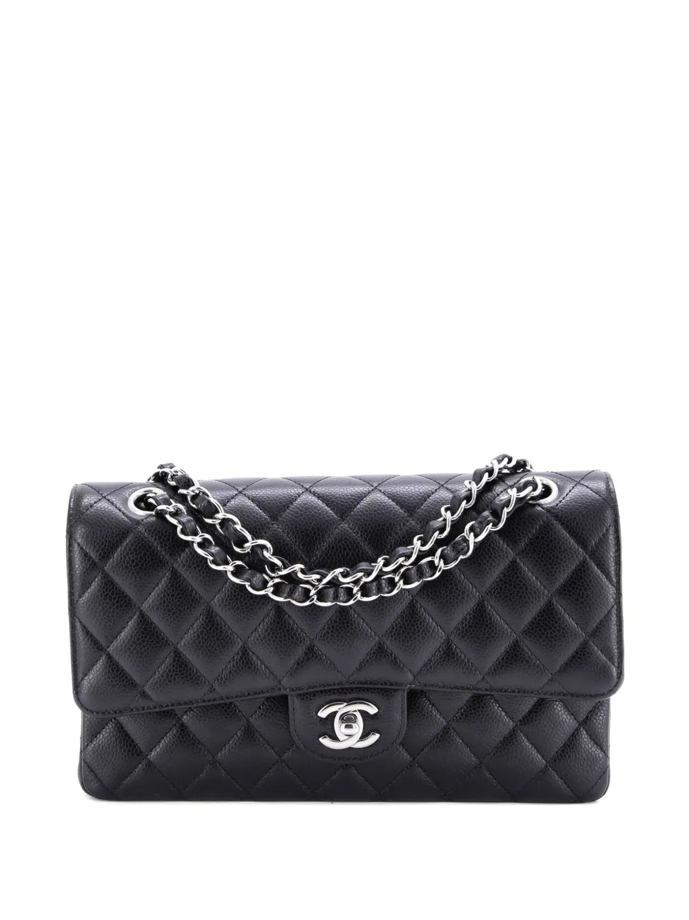 Chanel Pre Owned Classic Double Flap Bag Quilted Caviar Medium Shoulder Bag
