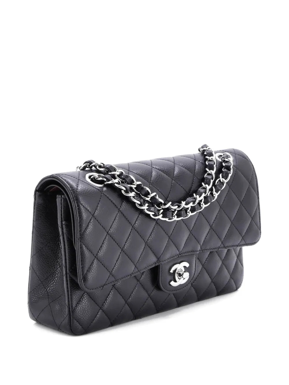 Chanel Pre Owned Classic Double Flap Bag Quilted Caviar Medium Shoulder Bag