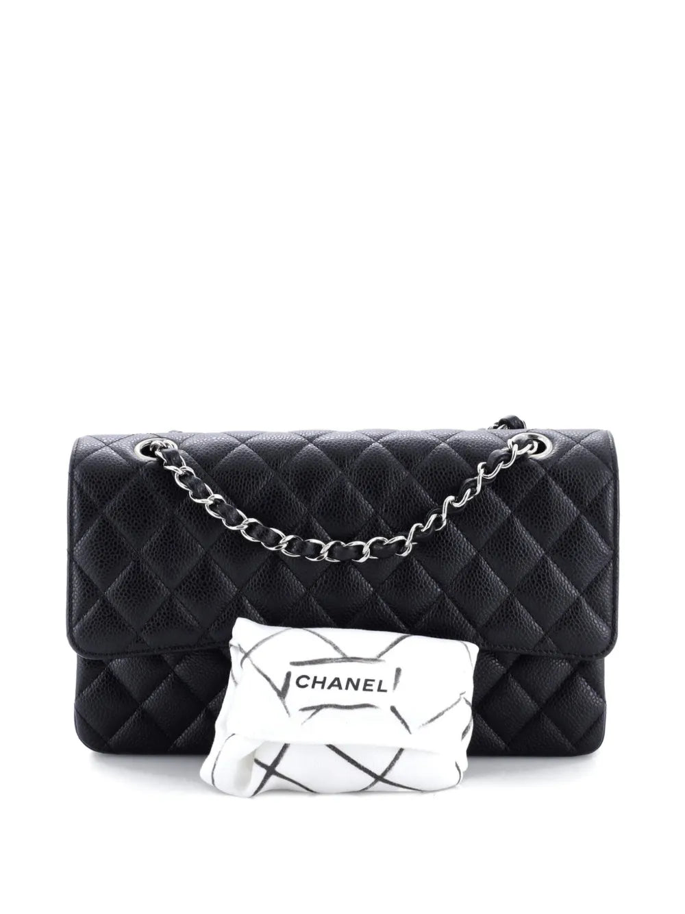 Chanel Pre Owned Classic Double Flap Bag Quilted Caviar Medium Shoulder Bag