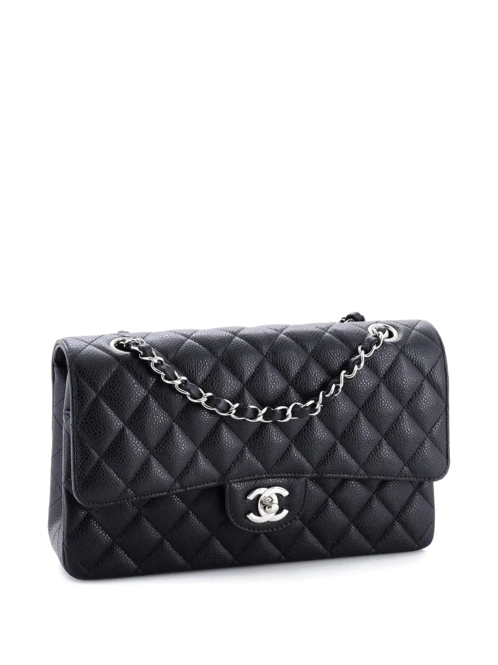 Chanel Pre Owned Classic Double Flap Bag Quilted Caviar Medium Shoulder Bag