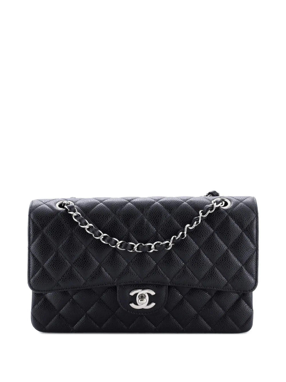 Chanel Pre Owned Classic Double Flap Bag Quilted Caviar Medium Shoulder Bag