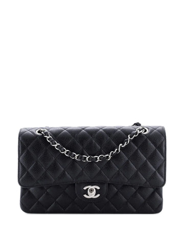 Chanel Pre Owned Classic Double Flap Bag Quilted Caviar Medium Shoulder Bag