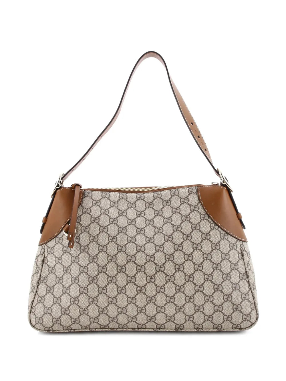 Gucci Pre Owned Emblem Gg Coated Canvas With Leather Large Shoulder Bag