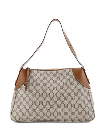 Gucci Pre Owned Emblem Gg Coated Canvas With Leather Large Shoulder Bag