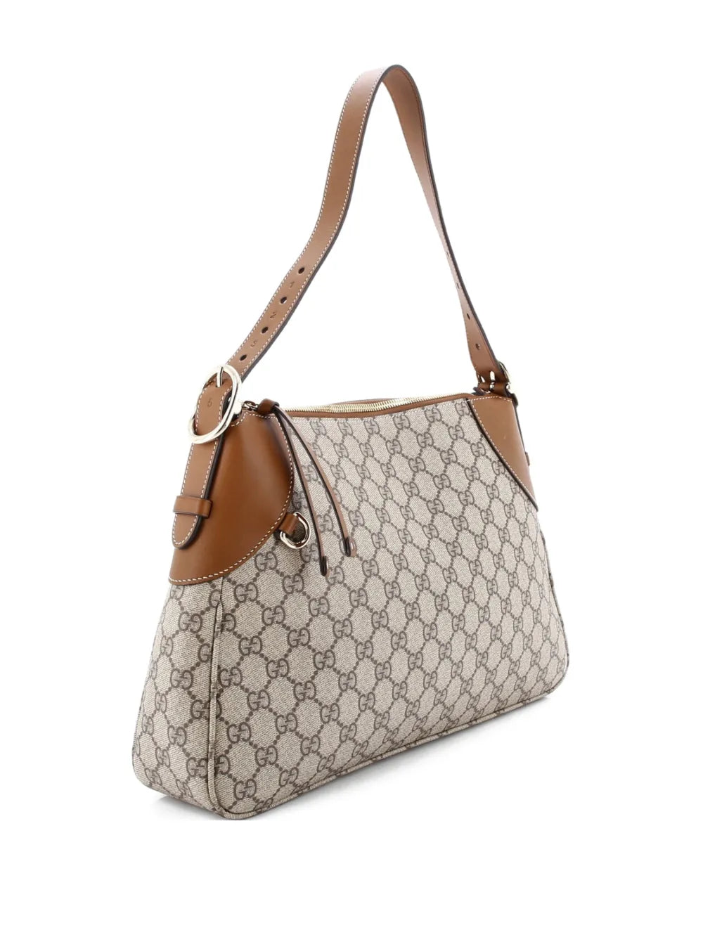 Gucci Pre Owned Emblem Gg Coated Canvas With Leather Large Shoulder Bag