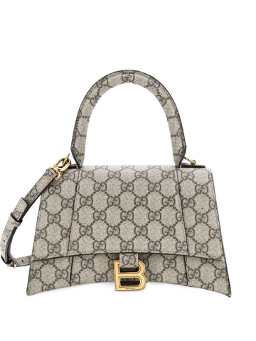 Gucci Pre Owned X Balenciaga The Hacker Project Hourglass Top Handle Bag Gg Coated Canvas Small Shoulder Bag