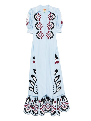 Farm Rio Embroidered Puff Sleeve Maxi Dress