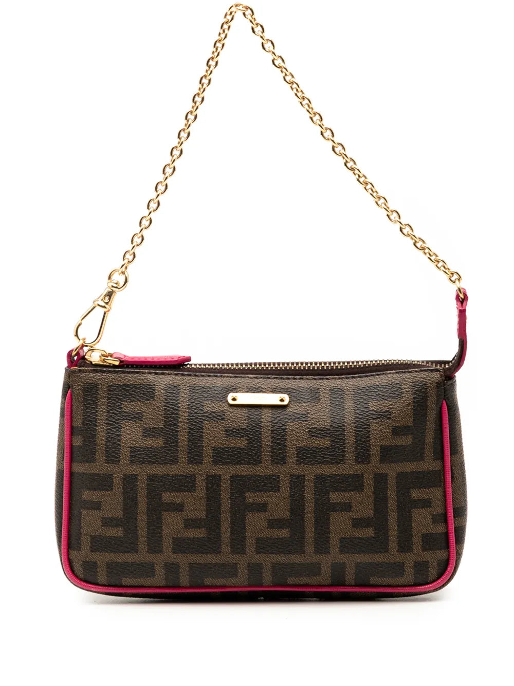 Fendi Pre Owned 2010 2025 Zucca Spalmati Chain Pochette Shoulder Bag
