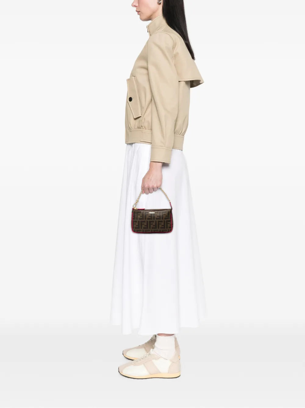 Fendi Pre Owned 2010 2025 Zucca Spalmati Chain Pochette Shoulder Bag