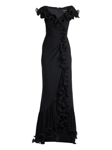 Tadashi Shoji Ruffled Pleated Maxi Dress