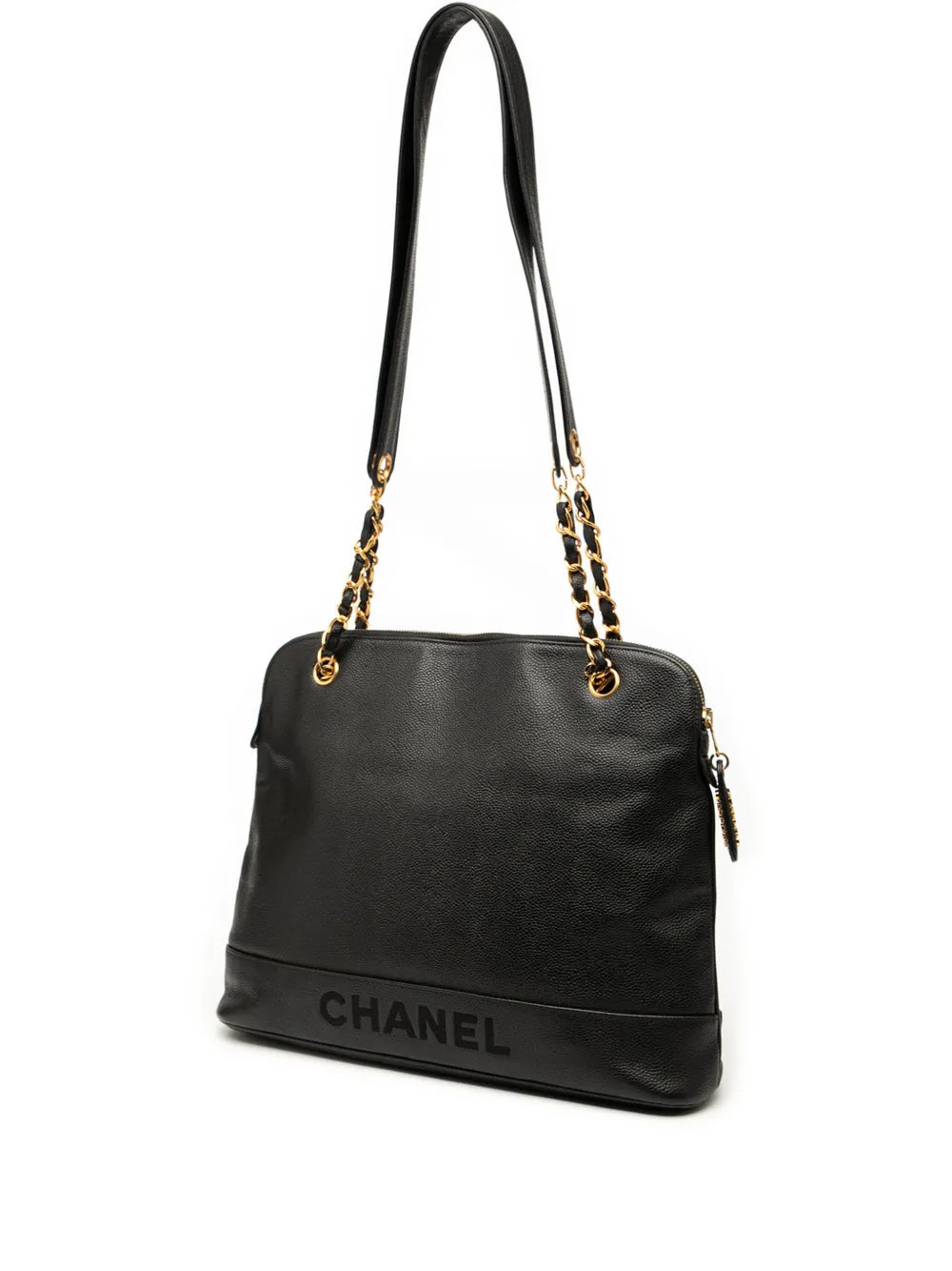 Chanel Pre Owned 1996 1997 Caviar Logo Chain Shoulder Bag