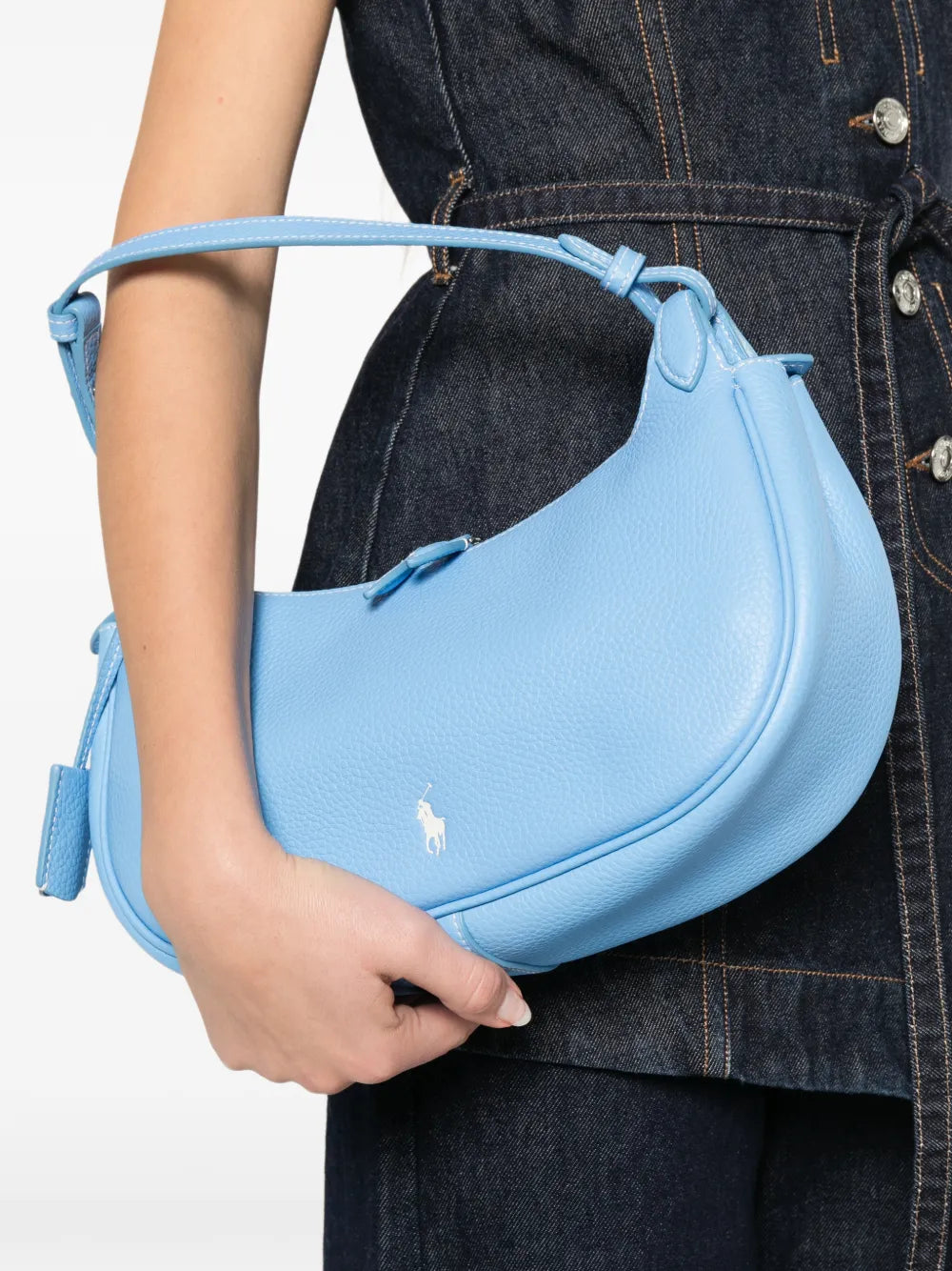 Polo Ralph Lauren Logo Print Pebbled Shoulder Bag