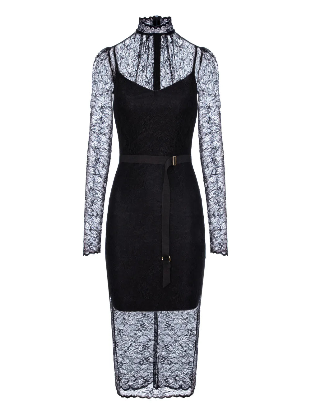Murmur Mist Lace Belted Midi Dress