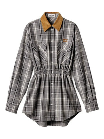 Miu Miu Buttoned Check Pattern Mini Dress