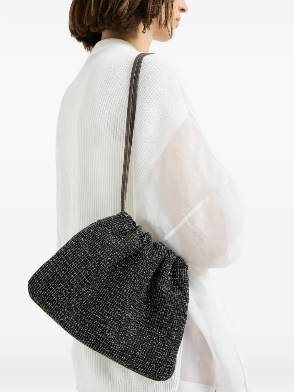 Brunello Cucinelli Net Embroidery Leather Soft Pochette