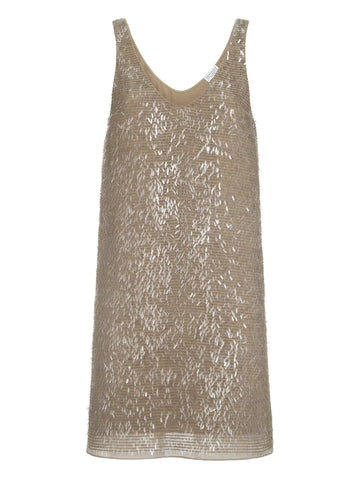 Brunello Cucinelli Embroidery Silk Mini Dress