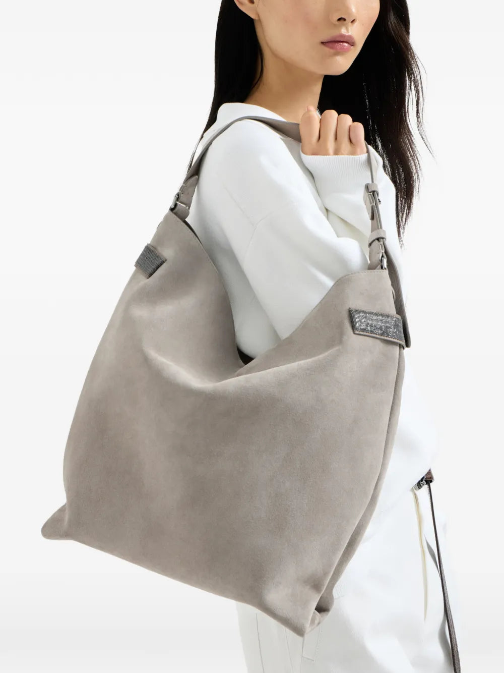 Brunello Cucinelli Monili Detail Suede Tote Bag
