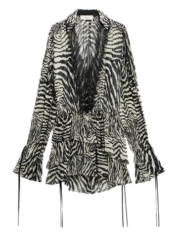 Blumarine Lace Trim Zebra Print Mini Dress