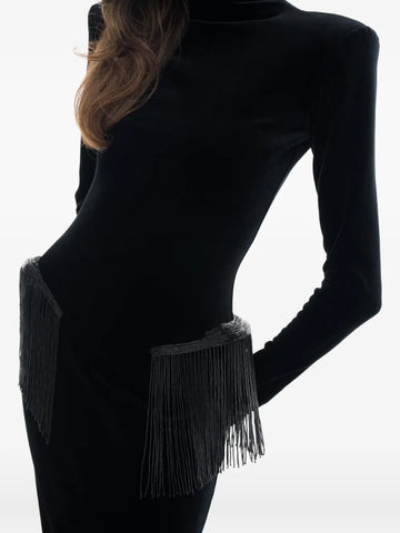 Ana Radu Long Sleeve Fringed Dress
