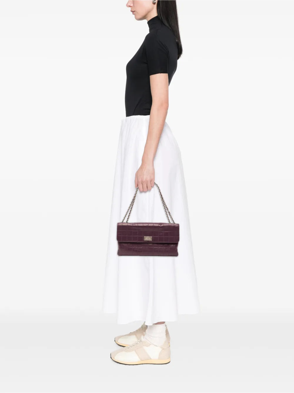 Chanel Pre Owned 2000 2002 Reissue 255 Chocolate Bar Lambskin Accordion Flap Shoulder Bag
