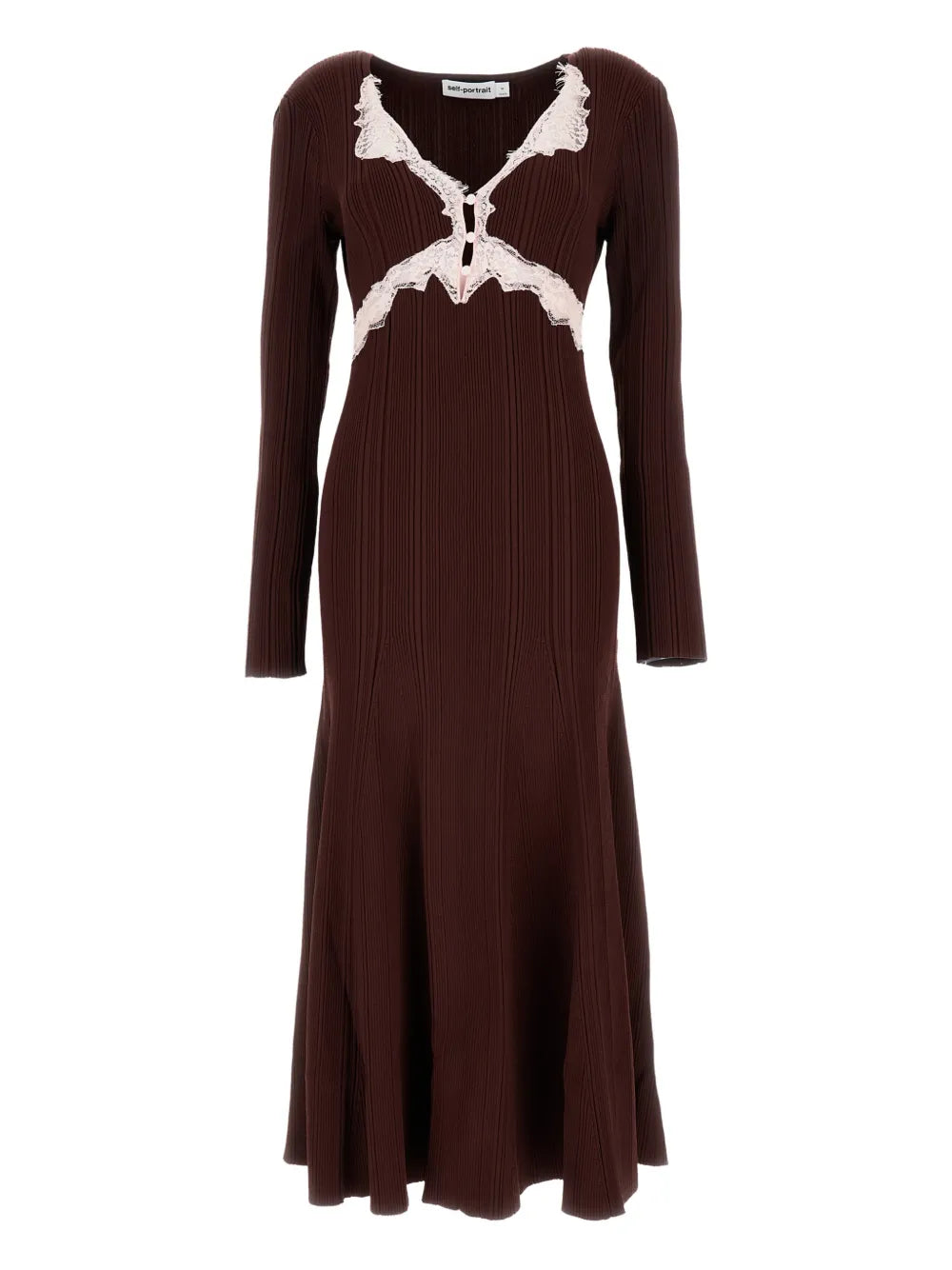 Self Portrait Ribbed Lace A Line Dress
