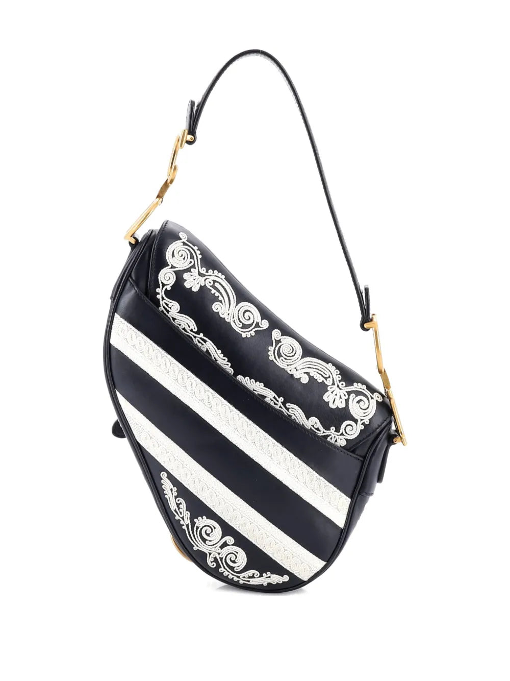 Christian Dior Pre Owned Saddle Handbag Embroidered Calfskin Medium Shoulder Bag