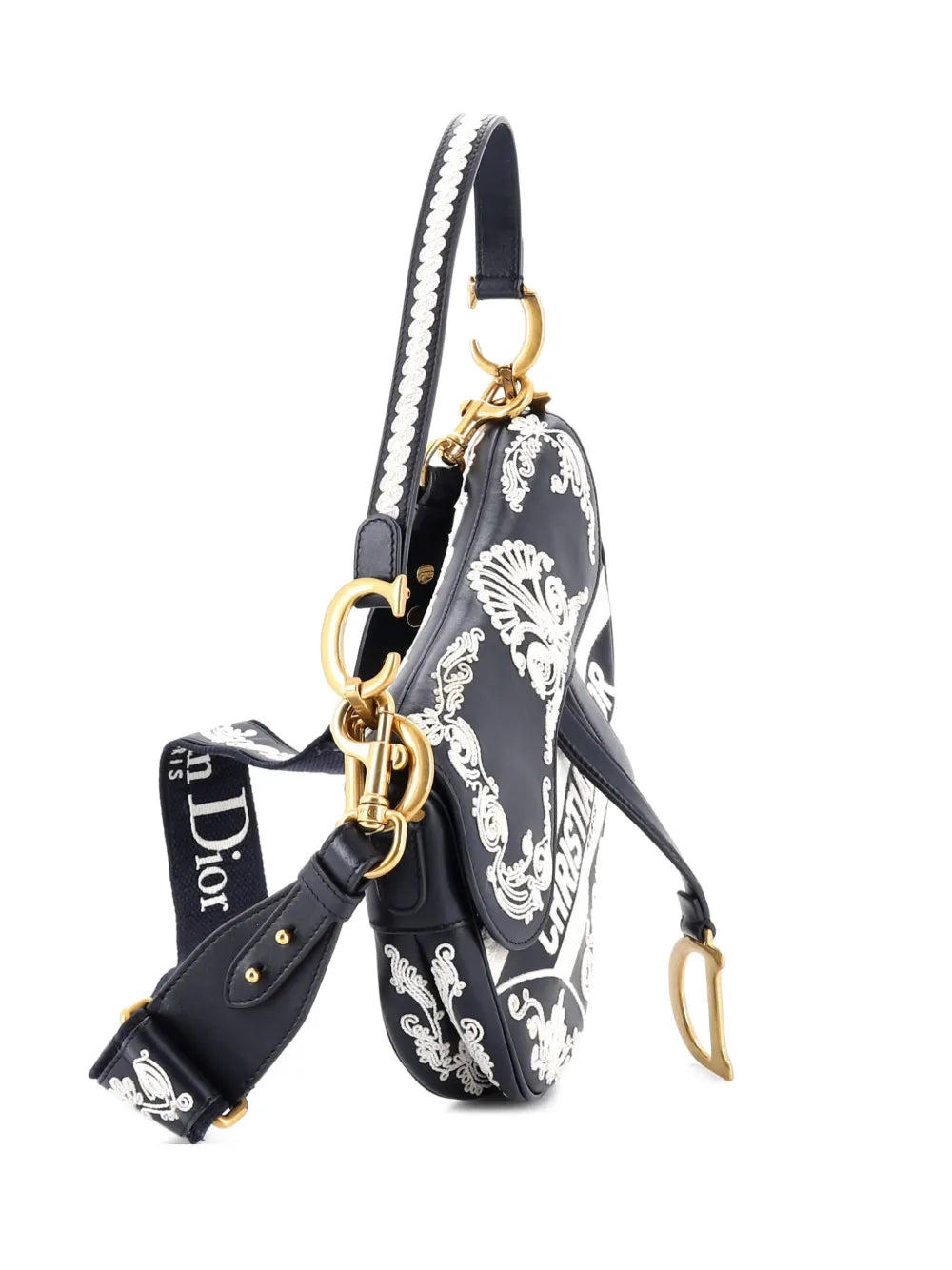Christian Dior Pre Owned Saddle Handbag Embroidered Calfskin Medium Shoulder Bag