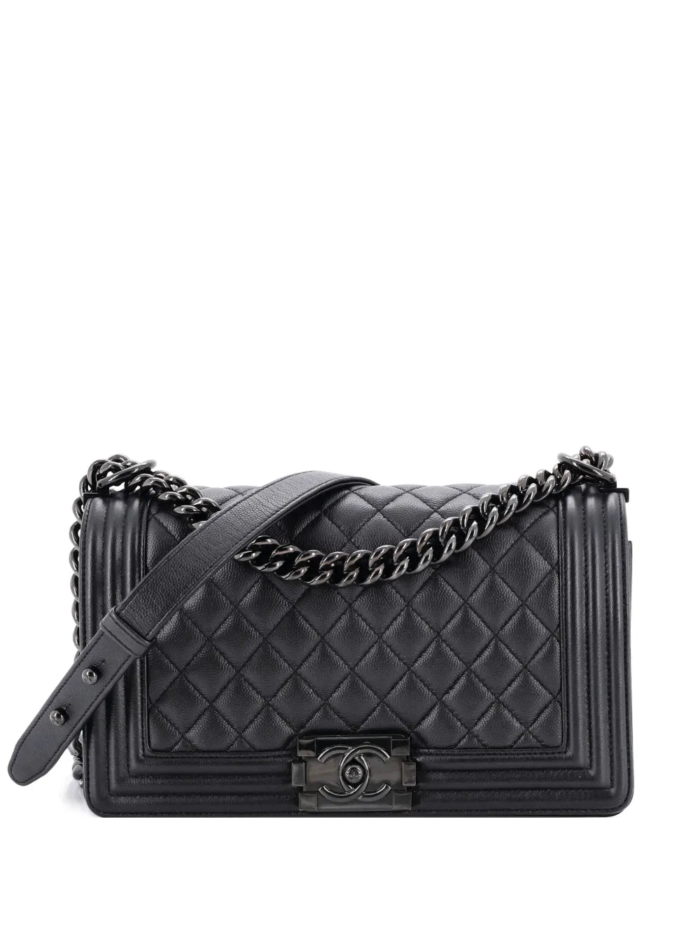 Chanel Pre Owned So Black Boy Flap Bag Quilted Caviar Old Medium Shoulder Bag