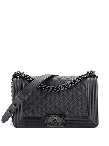 Chanel Pre Owned So Black Boy Flap Bag Quilted Caviar Old Medium Shoulder Bag