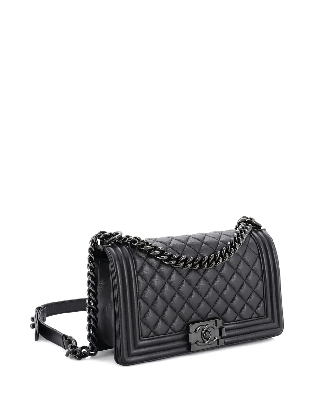 Chanel Pre Owned So Black Boy Flap Bag Quilted Caviar Old Medium Shoulder Bag