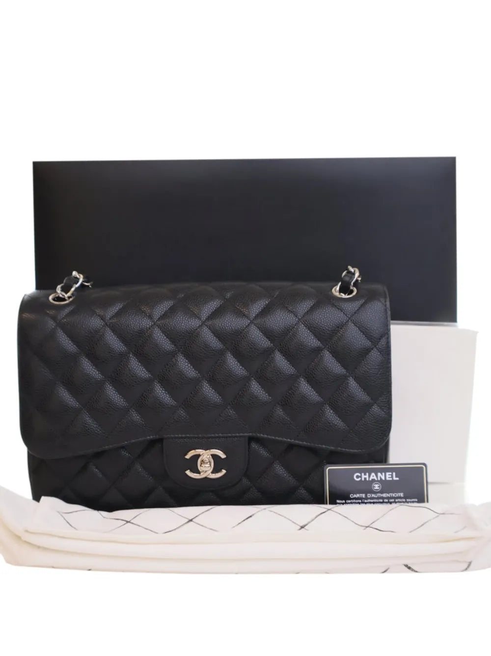 Chanel Pre Owned 2014 Jumbo Classic Caviar Double Flap Shoulder Bag
