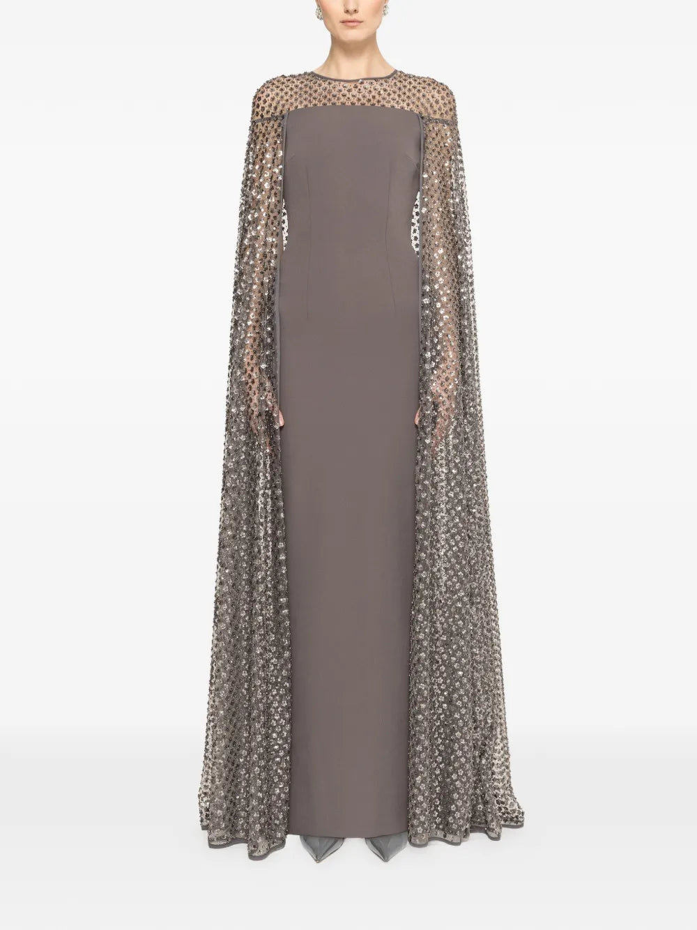 Nissa Sequined Cape Maxi Dress