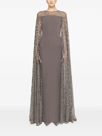 Nissa Sequined Cape Maxi Dress